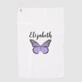 Hübscher lila Schmetterling mit individuelle Name Golfhandtuch (Vorderseite)