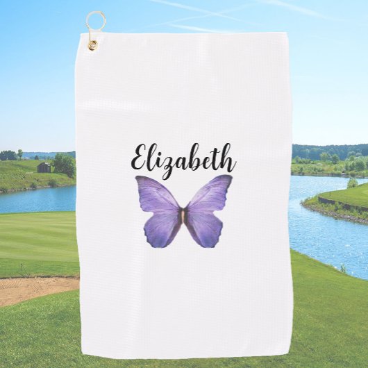 Hübscher lila Schmetterling mit individuelle Name Golfhandtuch