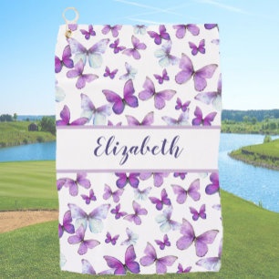 Hübscher lila Schmetterling mit individuelle Name Golfhandtuch