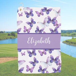 Hübscher lila Schmetterling personalisierter Name Golfhandtuch
