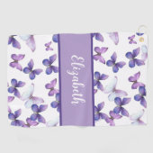 Hübscher lila Schmetterling personalisierter Name Golfhandtuch (Horizontal)