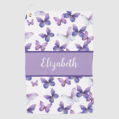 Hübscher lila Schmetterling personalisierter Name Golfhandtuch (Vorderseite)