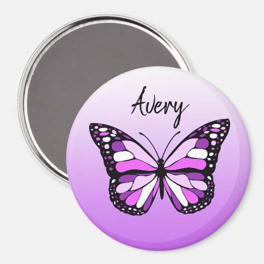 Hübscher Lila Schmetterling Personalisierter Name Magnet (Vorderseite/Rückseite)