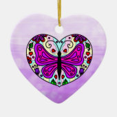 Hübscher Lila Schmetterling und Herz Mandala Keramik Ornament (Vorne)
