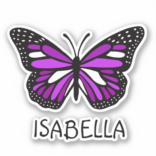 Hübscher Lila Schmetterling und Name Personalisier Aufkleber (Vorderseite)