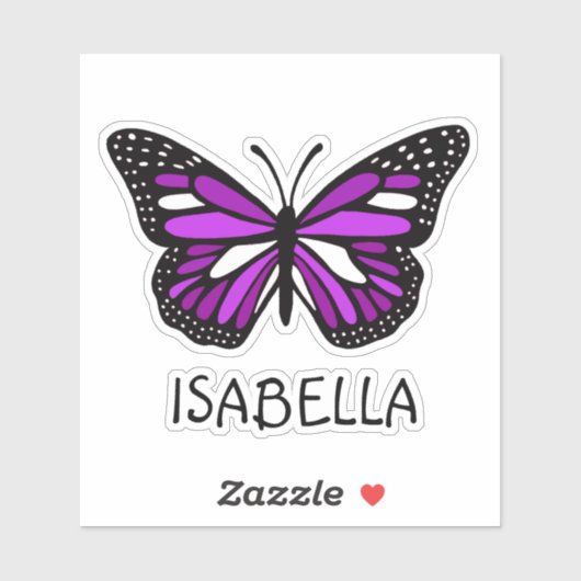 Hübscher Lila Schmetterling und Name Personalisier Aufkleber (Blatt)