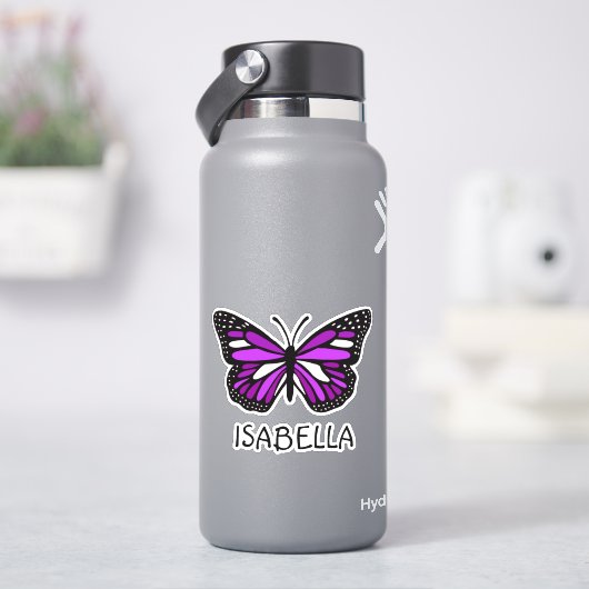 Hübscher Lila Schmetterling und Name Personalisier Aufkleber (HydroFlask)