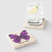 Hübscher lila Schmetterlings-kundenspezifischer Steinuntersetzer (Seitenansicht)