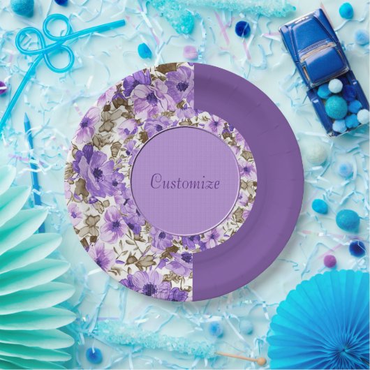Hübscher lila u. weißer BlumenpapierTeller 5 Pappteller (Party)