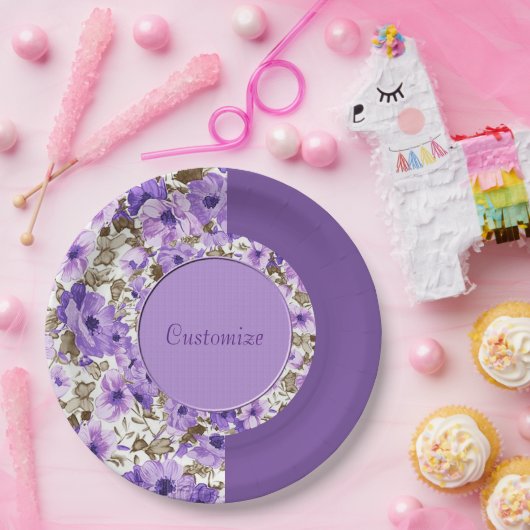 Hübscher lila u. weißer BlumenpapierTeller 5 Pappteller (Party)