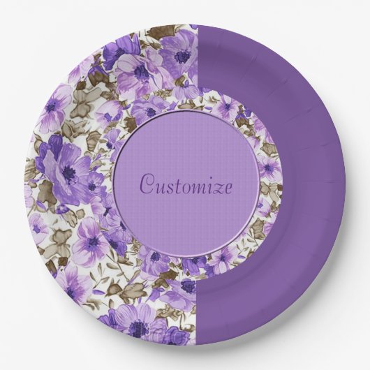 Hübscher lila u. weißer BlumenpapierTeller 5 Pappteller (Vorderseite)