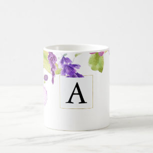 Hübscher lila Watercolor-Blumenmonogramm Kaffeetasse