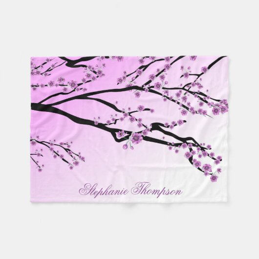 Hübscher Mädchenhafter Rosa Kirschblütenbaum Blume Fleecedecke (Vorderseite (Horizontal))