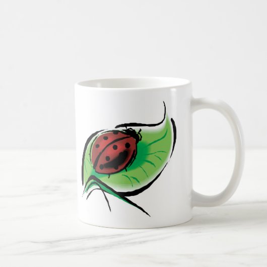 hübscher Marienkäfer auf einem Blatt Kaffeetasse (Rechts)