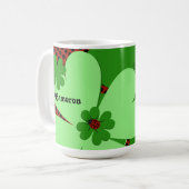 Hübscher Marienkäfer & Kleeblatt-Name Kaffeetasse (Vorderseite Links)