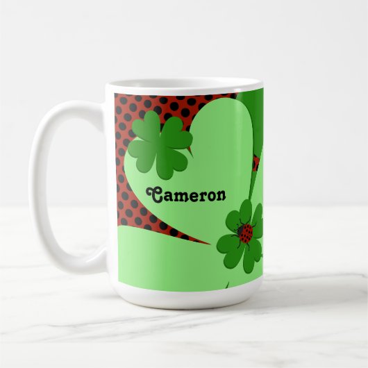 Hübscher Marienkäfer & Kleeblatt-Name Kaffeetasse (Links)