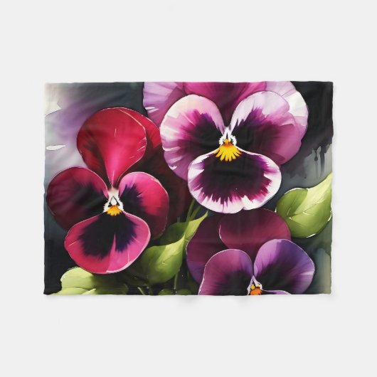 Hübscher Marondaek rote Stiefmütterchen Aquarellma Fleecedecke (Vorderseite (Horizontal))