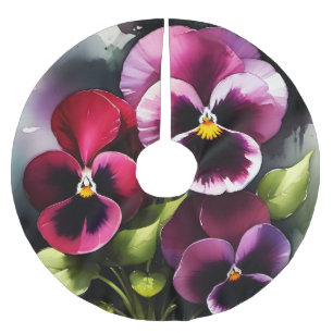 Hübscher Marondaek rote Stiefmütterchen Aquarellma Polyester Weihnachtsbaumdecke
