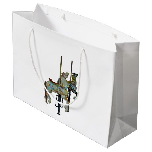 Hübscher Mergo Round Carousel Pferde Geschenkbeute Große Geschenktüte (Rückseite Schrägansicht)