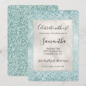 Hübscher Mint Glitzy Sparkle Glitzer Einladung (Vorne/Hinten)