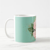 Hübscher Minze Rosa Rose Blütengolden Glitzer Kaffeetasse (Links)
