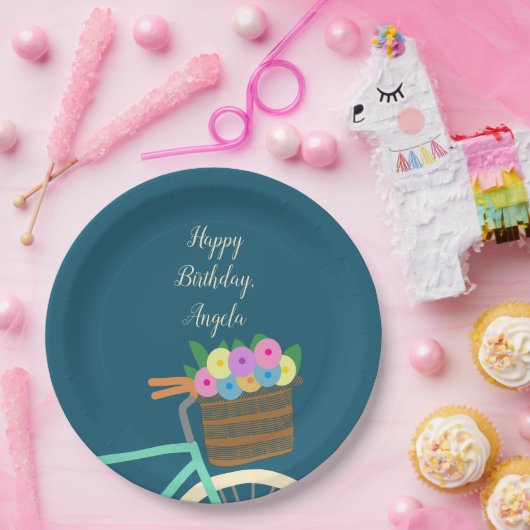 Hübscher Minze- und Aquamariner Fahrradkorb mit Bl Pappteller (Party)