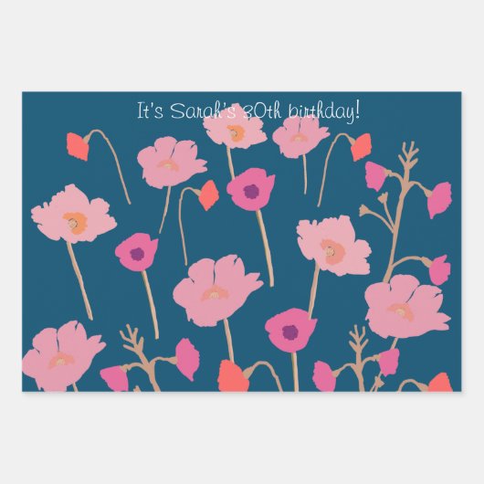 Hübscher, moderner Blumengeburtstag mit individuel Geschenkpapier Set (Vorderseite)