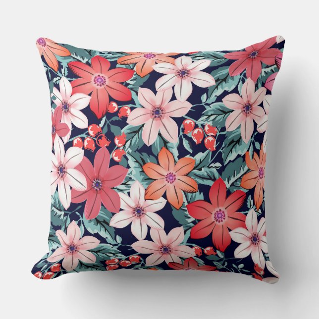 Hübscher, moderner Frühlingsblumen Aquarellgarten Kissen (Vorderseite)