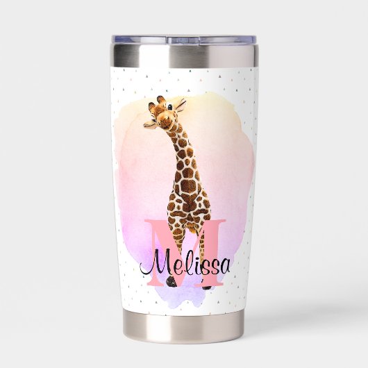 Hübscher Monogramm Aquarellname Giraffe Jungle Thermobecher (Rückseite)