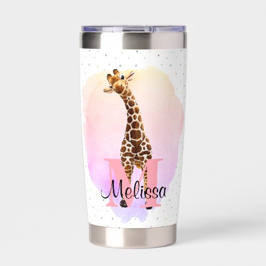 Hübscher Monogramm Aquarellname Giraffe Jungle Thermobecher (Vorderseite)