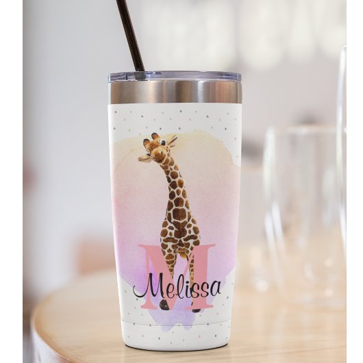Hübscher Monogramm Aquarellname Giraffe Jungle Thermobecher