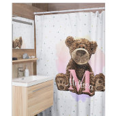 Hübscher Monogramm Aquarellname Rosa Teddybär Duschvorhang