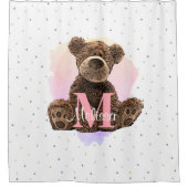 Hübscher Monogramm Aquarellname Rosa Teddybär Duschvorhang (Vorderseite)