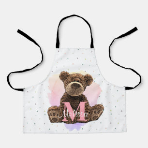 Hübscher Monogramm Aquarellname Rosa Teddybär Schürze