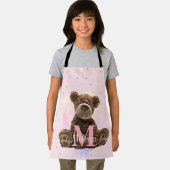 Hübscher Monogramm Aquarellname Rosa Teddybär Schürze (Insitu)