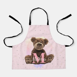 Hübscher Monogramm Aquarellname Rosa Teddybär Schürze