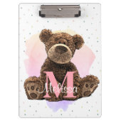 Hübscher Monogramm Wasserfarbname Kinder Teddybär Klemmbrett (Vorderseite)