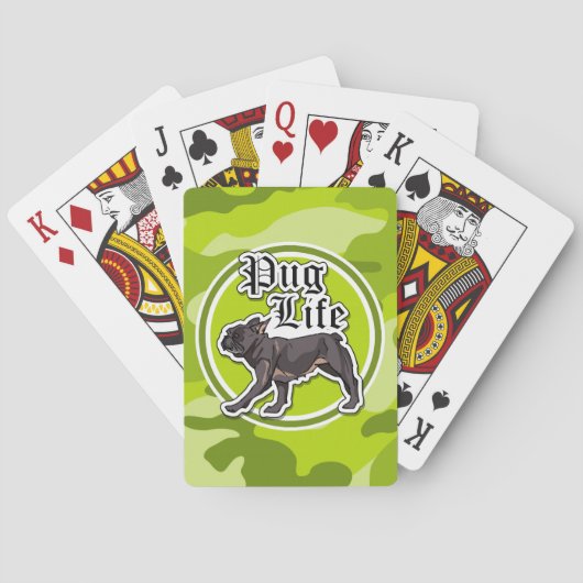 Hübscher Mops; hellgrüne Camouflage, Tarnung Spielkarten (Rückseite)