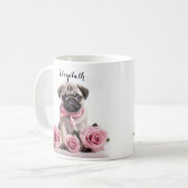 Hübscher Mops Welpen Rosen Personalisierter Hund Kaffeetasse (Vorderseite Links)