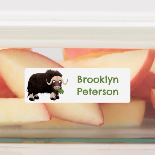 Hübscher Moschus Ochsen Cartoon personalisiert Etiketten (Befestigt)