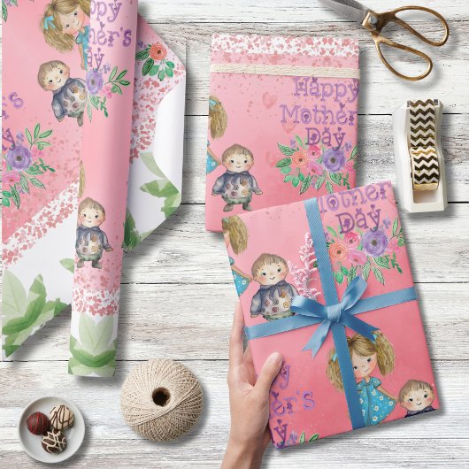Hübscher Muttertag Blumenkids Wrapping Paper Geschenkpapier