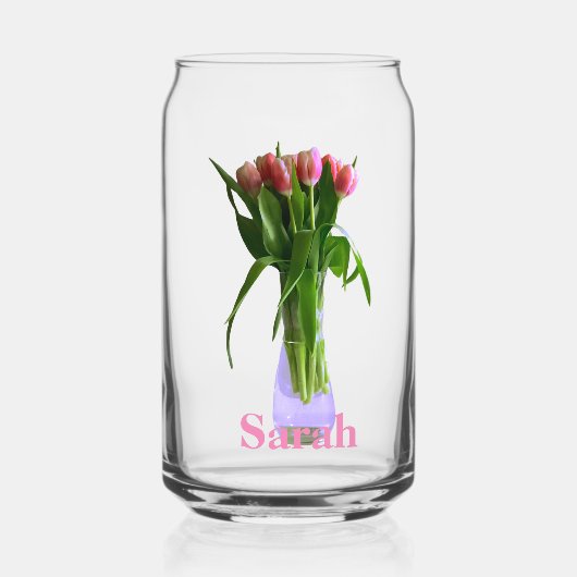 Hübscher Muttertag Rosa Tulips Fotografie+ Name Dosenglas (Vorderseite)
