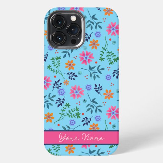 Hübscher Name des Blauer Fun Floral Spring Musters iPhone Hülle (Rückseite)