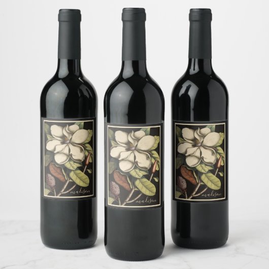 Hübscher Name des Magnolia-Blumenschrift Weinetikett (Flaschen)