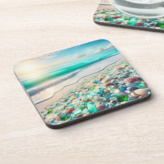 Hübscher Ocean Beach mit Sea Glass Getränkeuntersetzer (Linke Seite)
