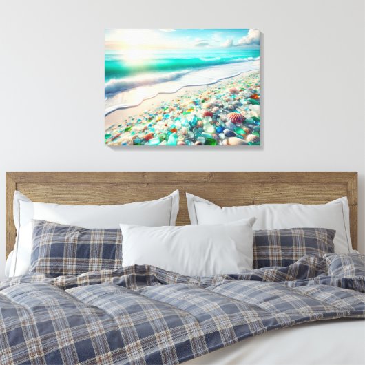Hübscher Ocean Beach mit Sea Glass Leinwanddruck (Insitu (Schlafzimmer))