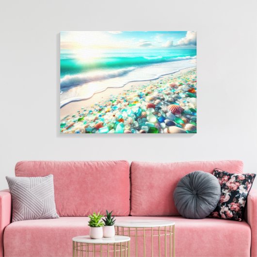 Hübscher Ocean Beach mit Sea Glass Leinwanddruck (Insitu (Wohnzimmer))