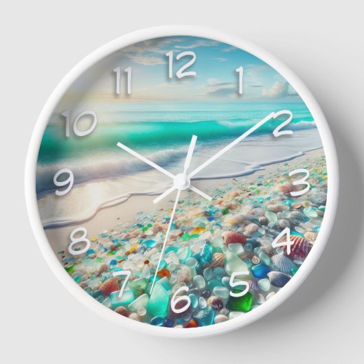 Hübscher Ocean Beach mit Sea Glass Uhr (Vorderseite)