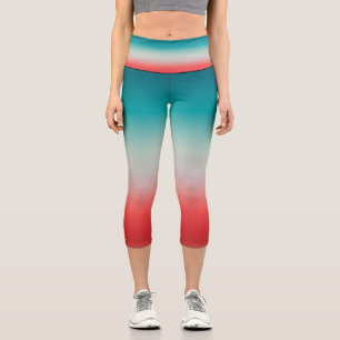 Hübscher Ombre Festivals Rot und Aquamarin Blau Gr Capri Leggings