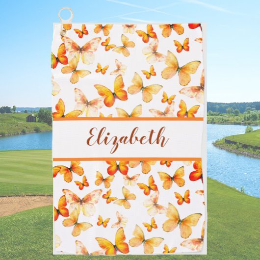 Hübscher Orangenschmetterling mit individuelle Nam Golfhandtuch